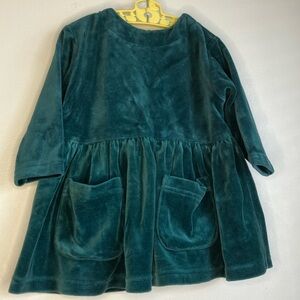 Baby Gap Emerald Green Velvet Dress Pockets Holiday 6-12 months